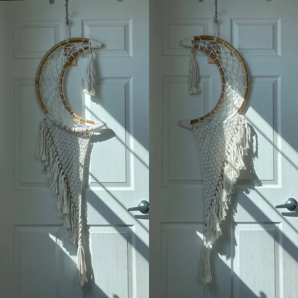 Crescent Moon Dream-Catcher Macramé Hanging Wall Tapestry